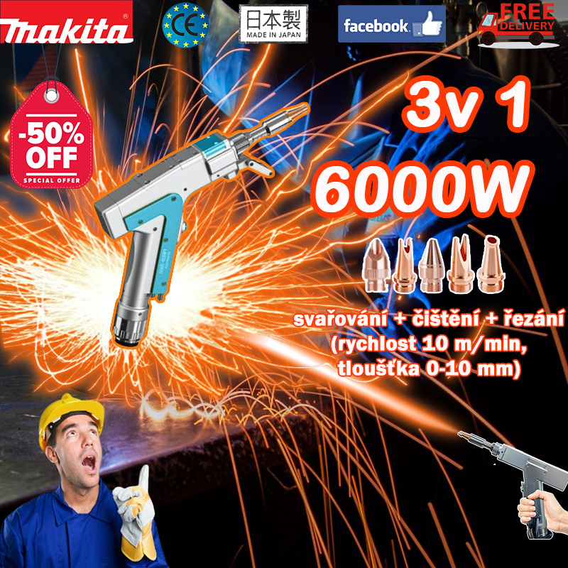 6000W 【3v1】: pájení + čištění + řezání (rychlost 10 m/min, tloušťka 0-10 mm)